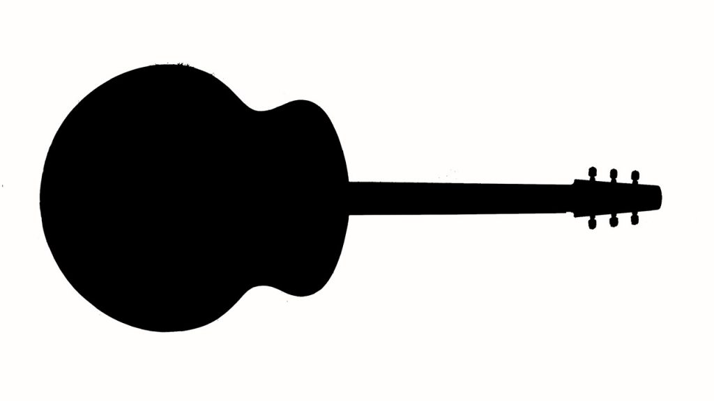 Silhouette of an acoustic guitar sideways.