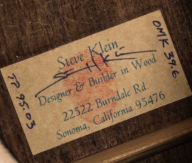 Label of wood designer Steve Klein.