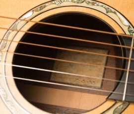 Angled view of rosette and overlapping strings
