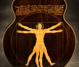 Guitar back with Vitruvian Man design.