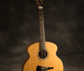 Twelve-string acoustic guitar on dark background.