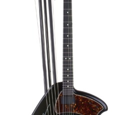 Black avant-garde electric guitar with unique design.